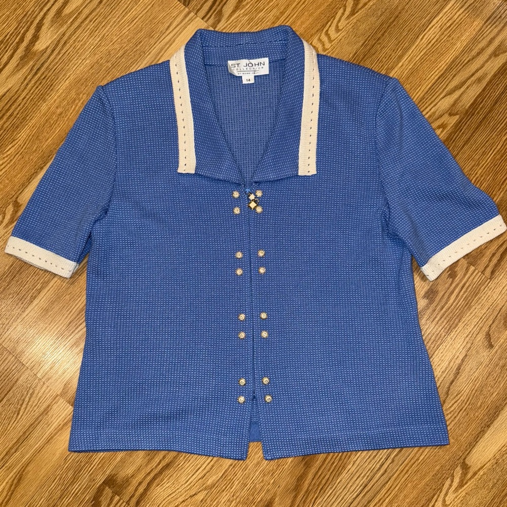 Vintage St.‎ John Collection Knit Short Sleeve Cardigan Top Spring 2000 Size 14
